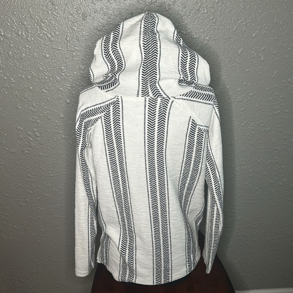 OCEAN DRIVE Hoodie Sweater Small White Black Stripe Drawstring Poncho Baja - Picture 5 of 13